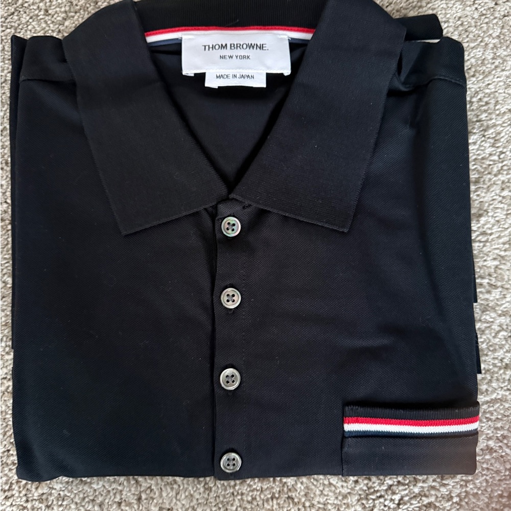 Thom Browne Dark Polo with Signature Stripe